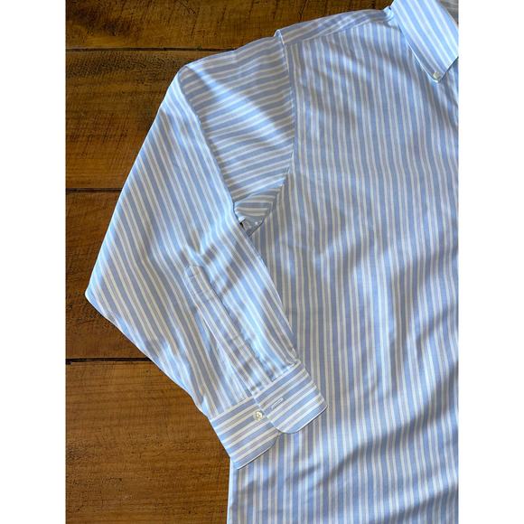 Mens Brooks Brothers White Blue‎ Long Sleeve Supima Cotton Button Down 17-35 - Picture 4 of 10